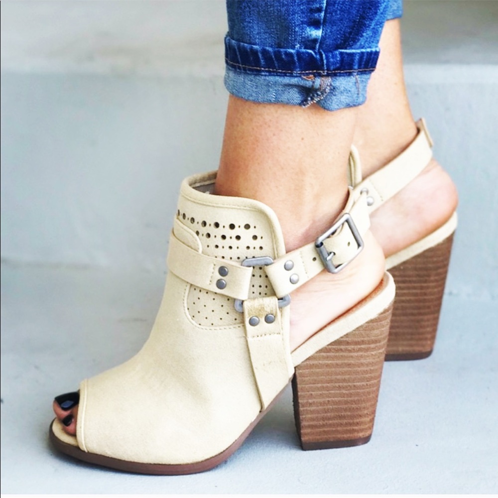 Harness Peep Toe Distressed Bootie Sandals - Picture 2 of 8